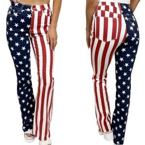 Judy Blue USA Flag High‎ Waist Flare Jeans 7/28 Cotton Patriotic Stars Stripes